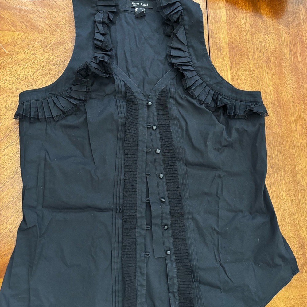 White House Black Market Black Ruffle-Trim Sleeveless Blouse